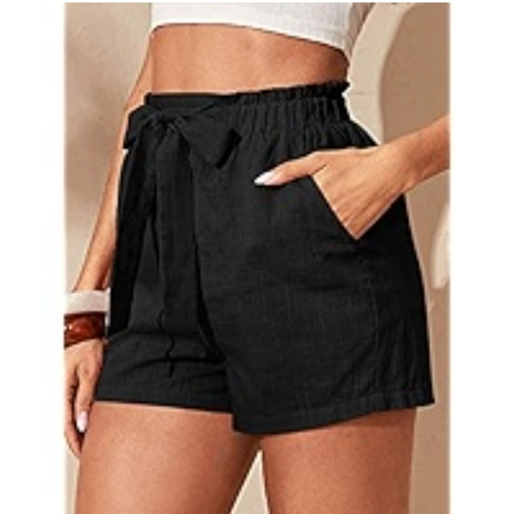 Definitions Black High-Waisted Linen Shorts